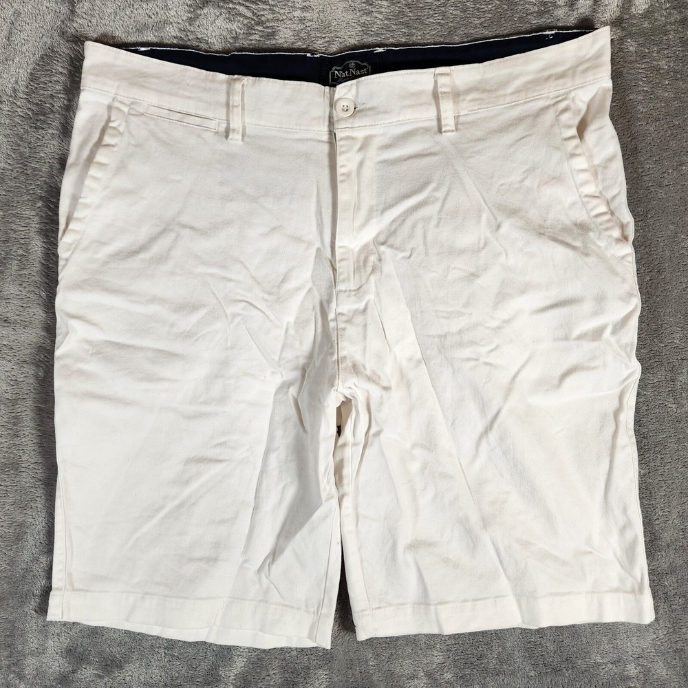 Nat Nast Shorts Men's38X10‎ (Tag 36)  White Flat Front Cotton Cargo Casual Cream